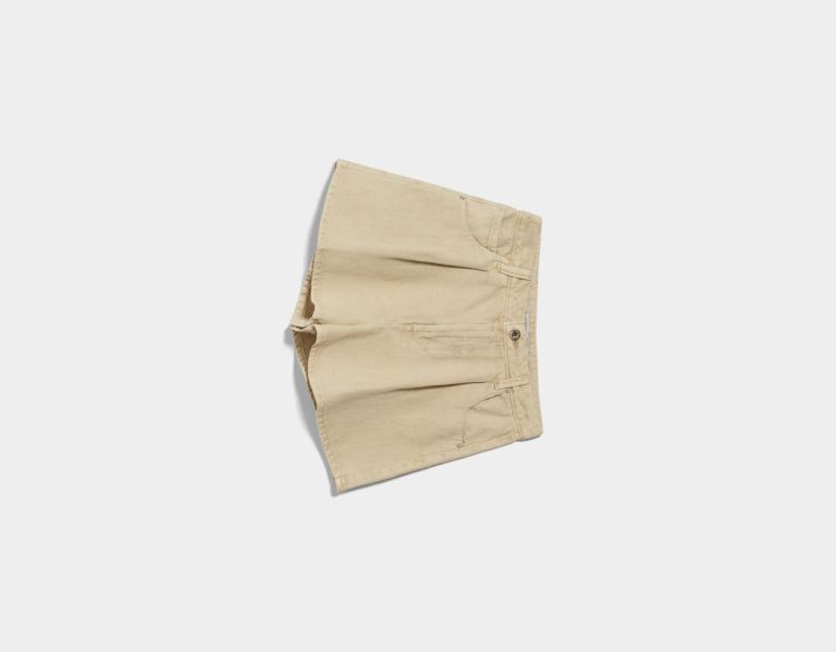 Beige Women's Bershka Flared Twill Shorts | mMdkc8wvPlg