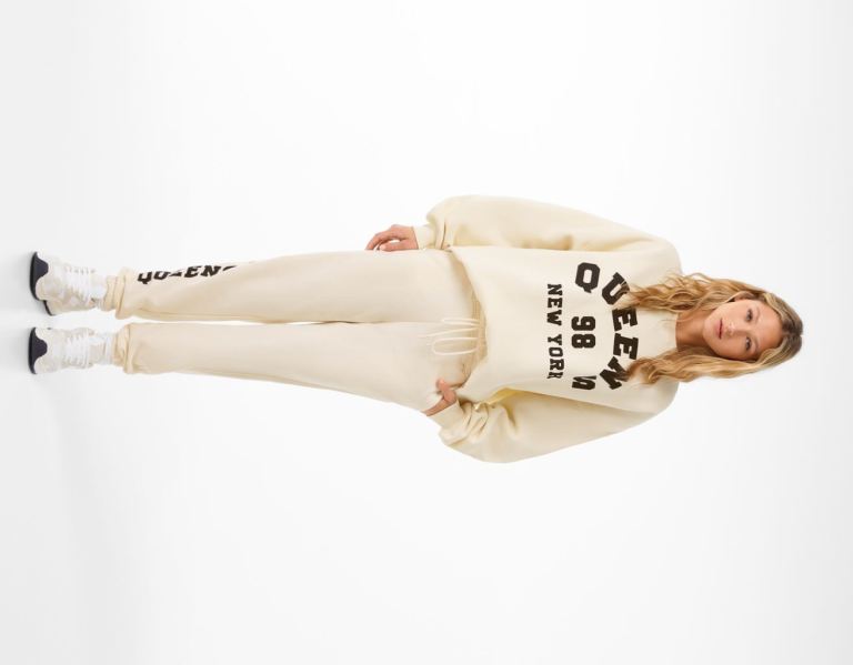 Beige Women's Bershka Oversize Printed Sweatshirts | tt9M390cljZ