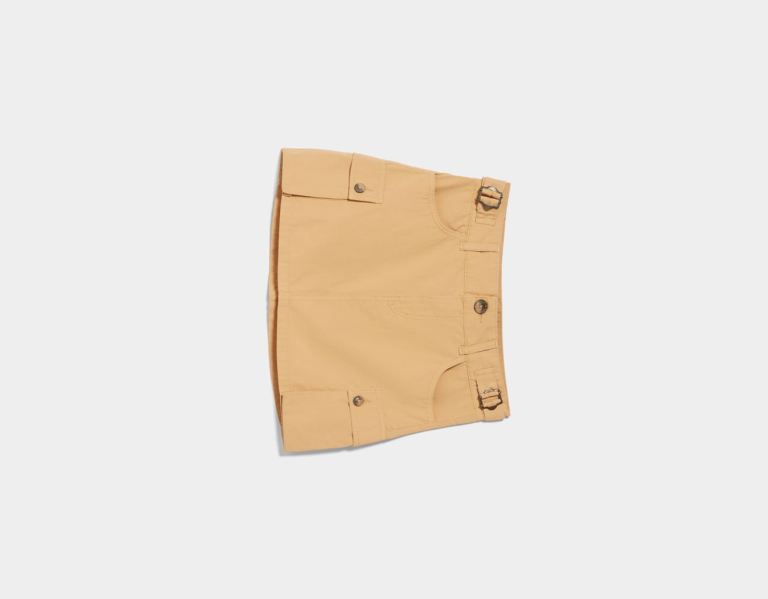 Beige Women's Bershka Poplin Cargo Mini Skirts | QpzXN1DnvZC