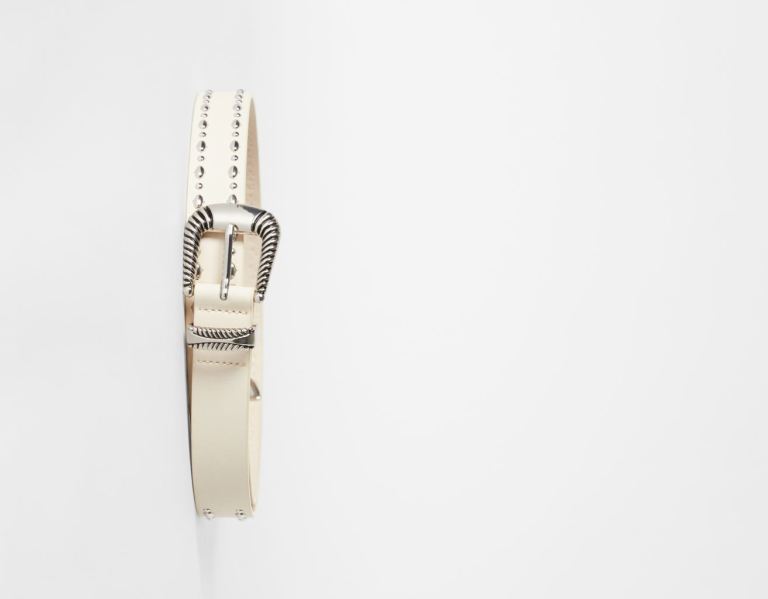 Beige Women's Bershka Studded Cowboy Belts | NSOzUuhJsD5