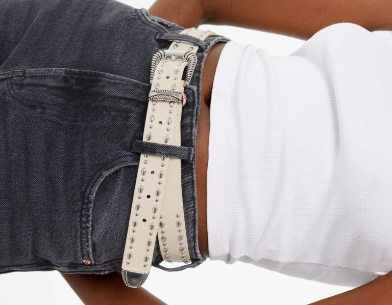 Beige Women's Bershka Studded Cowboy Belts | NSOzUuhJsD5