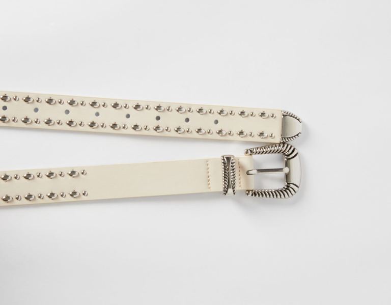 Beige Women's Bershka Studded Cowboy Belts | NSOzUuhJsD5