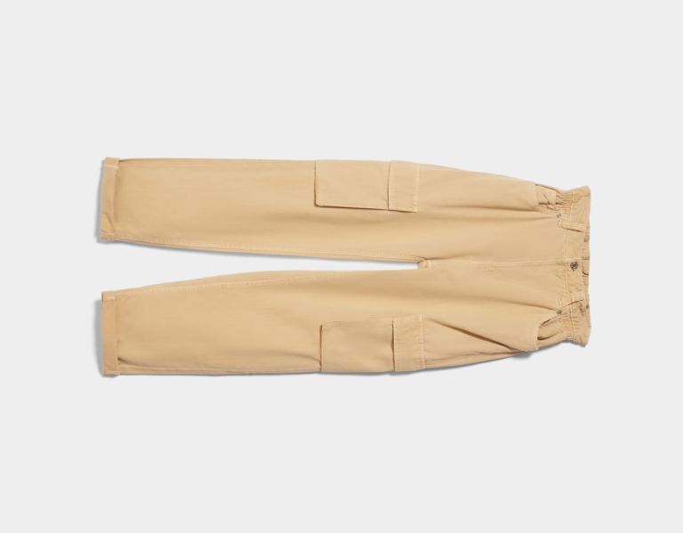 Beige Women's Bershka Twill Cargo With Gathered Waist Jeans | Ix0ahz43GKJ