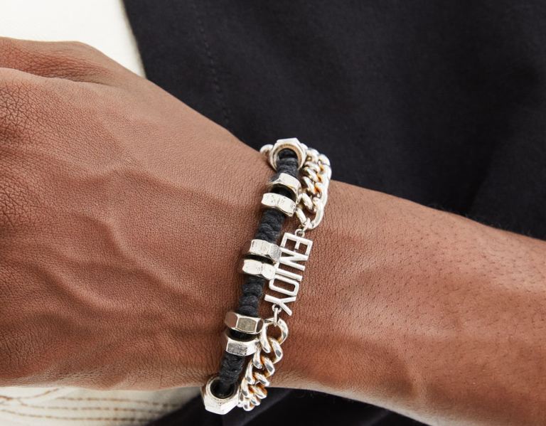 Black Men's Bershka 5-pack Of Heart Charm Bracelets Jewelry | hErAIChsVoA