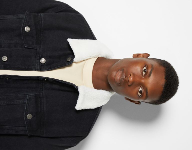 Black Men's Bershka Denim With Fleece Lining Jackets | lWvSzgzaxOX