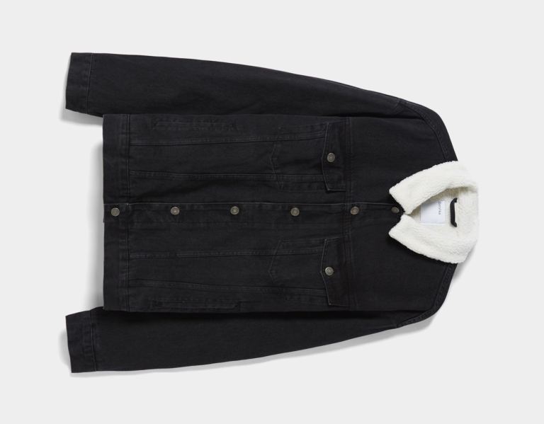 Black Men's Bershka Denim With Fleece Lining Jackets | lWvSzgzaxOX