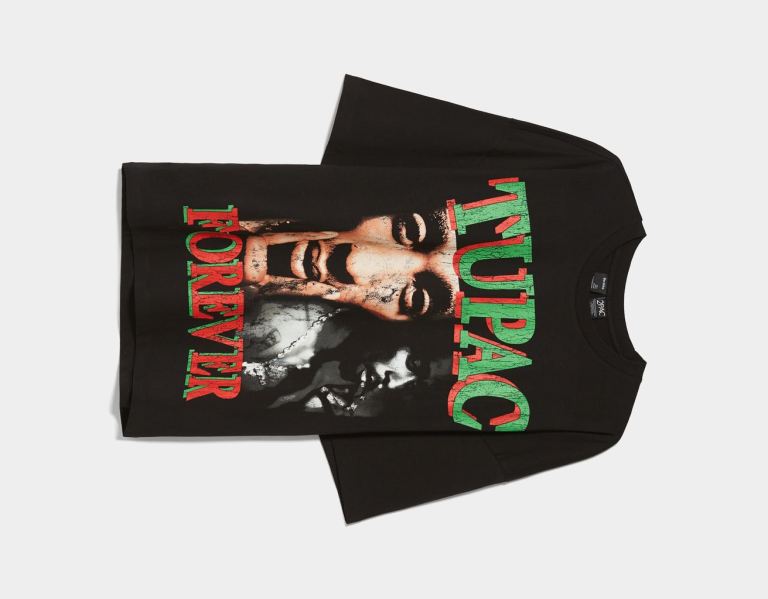 Black Men's Bershka Extra Loose Short Sleeve Tupac T Shirts | VPNvllWviUJ