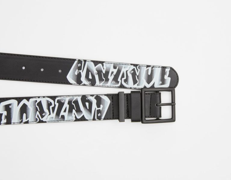 Black Men's Bershka Graffiti Belts | 5rGDcxPFThT