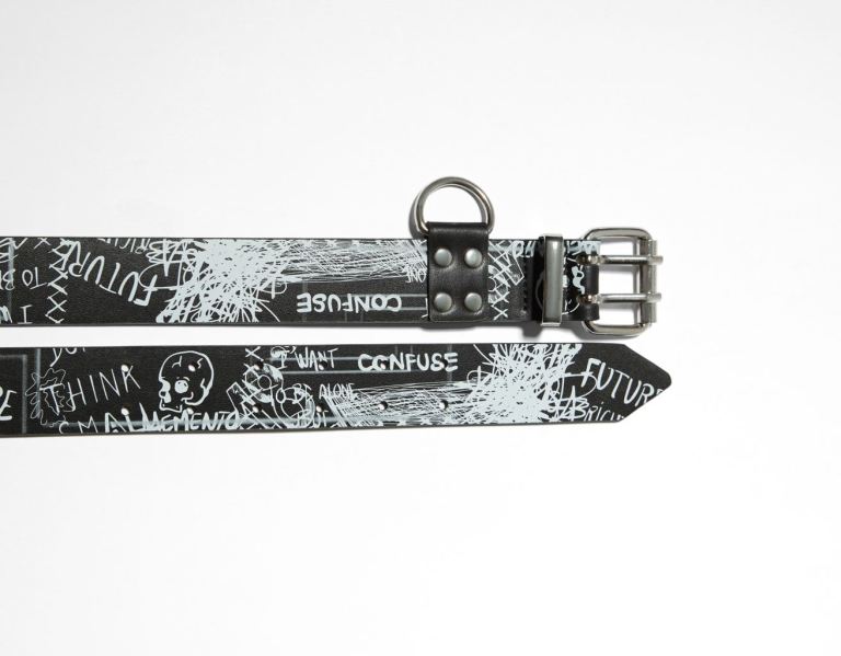 Black Men's Bershka Graffiti Print Belts | zvChzd4UOxt