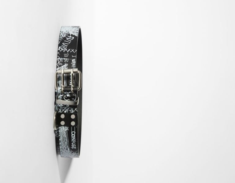 Black Men\'s Bershka Graffiti Print Belts | zvChzd4UOxt