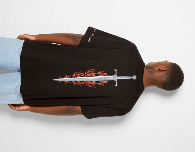 Black Men's Bershka House Of Dragons Oversize Boxy-fit T Shirts | m9tCrwxrsI0