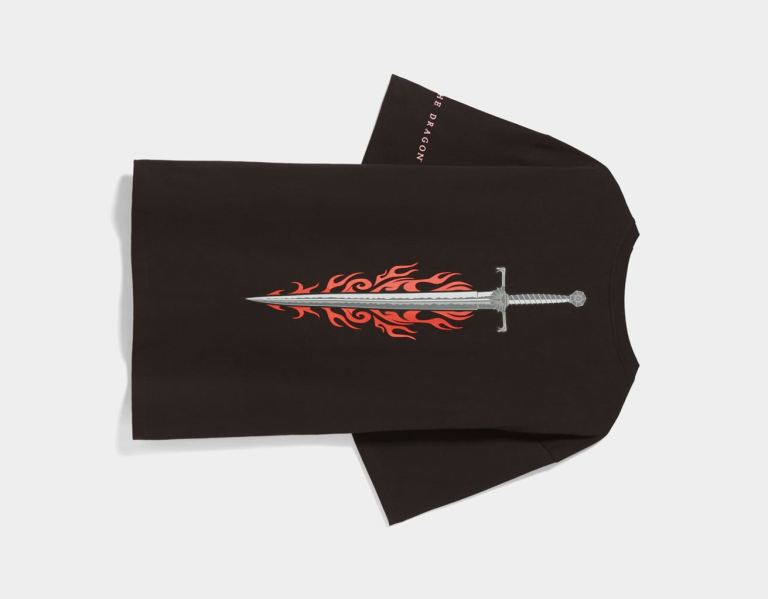 Black Men's Bershka House Of Dragons Oversize Boxy-fit T Shirts | m9tCrwxrsI0