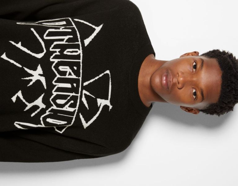 Black Men's Bershka Intarsia Goth Sweater Sweaters | Y350OJqGlP9