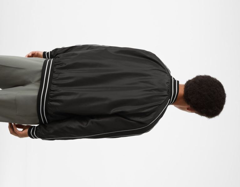 Black Men's Bershka Lightweight Faux Nylon Varsity Jackets | vd0xArFnTWp