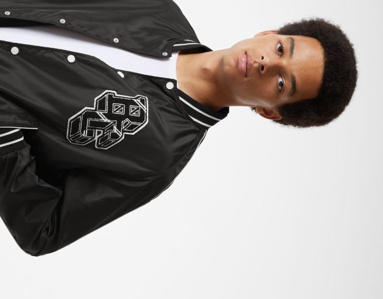 Black Men's Bershka Lightweight Faux Nylon Varsity Jackets | vd0xArFnTWp