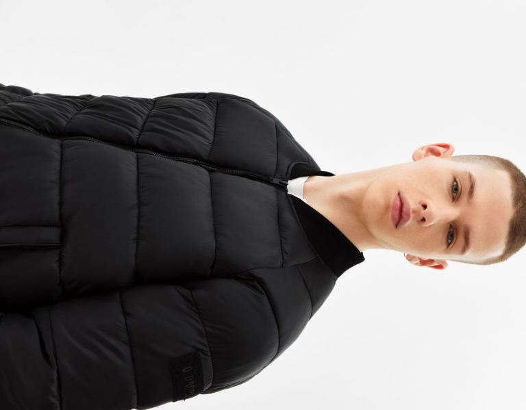 Black Men's Bershka Lightweight Puffer Bomber Down Jackets | E4JQsYJKpwM