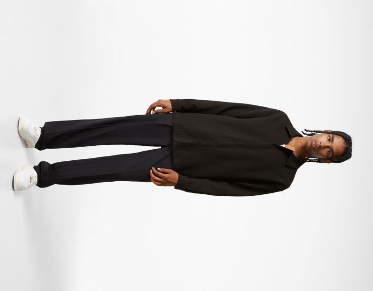 Black Men's Bershka Loose-fit Pleated Over With Long Sleeves Shirts | OqgVWi61TJQ