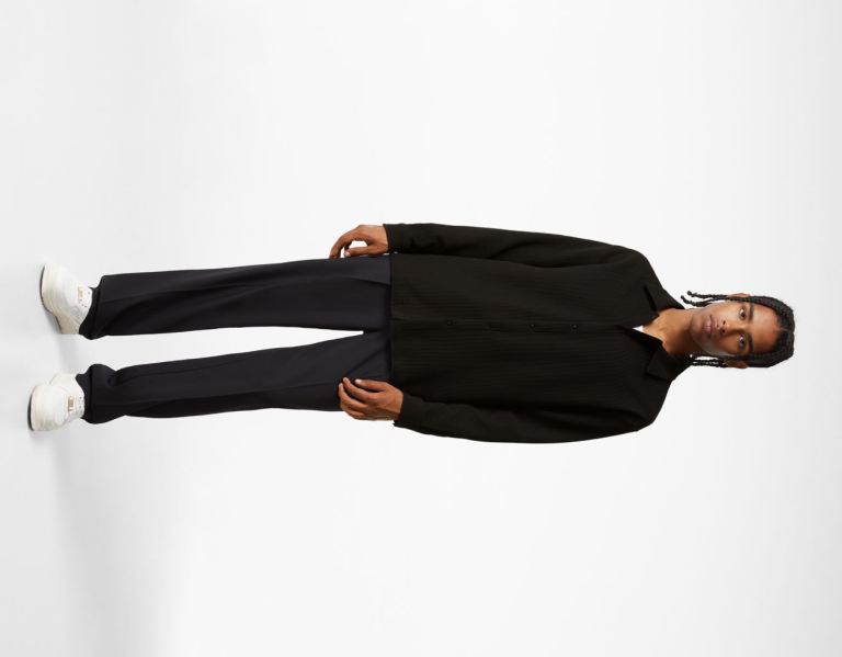 Black Men's Bershka Loose-fit Pleated Over With Long Sleeves Shirts | WJr3NjpnkUY