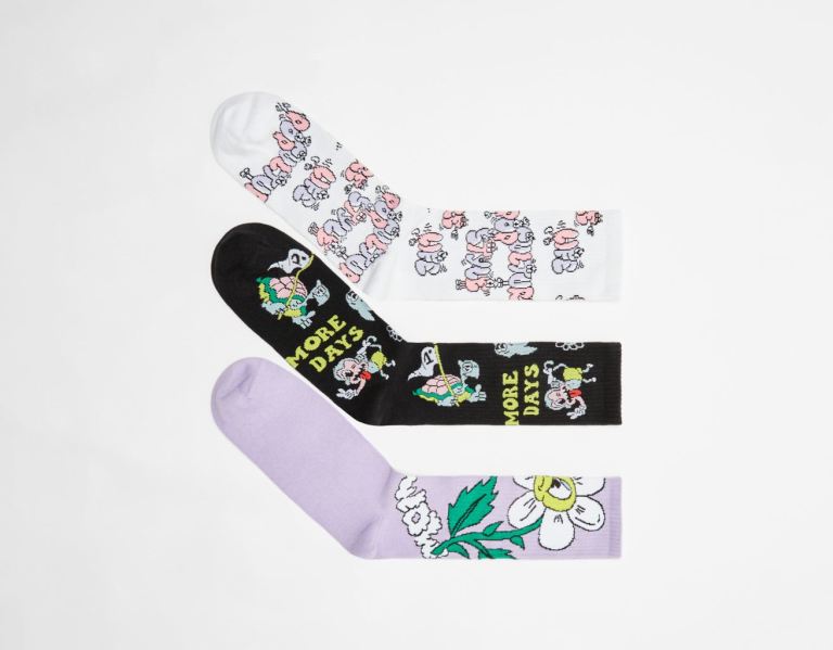 Black Men's Bershka Pack Of 3 Funny Print Socks | qyffbrkYYMR