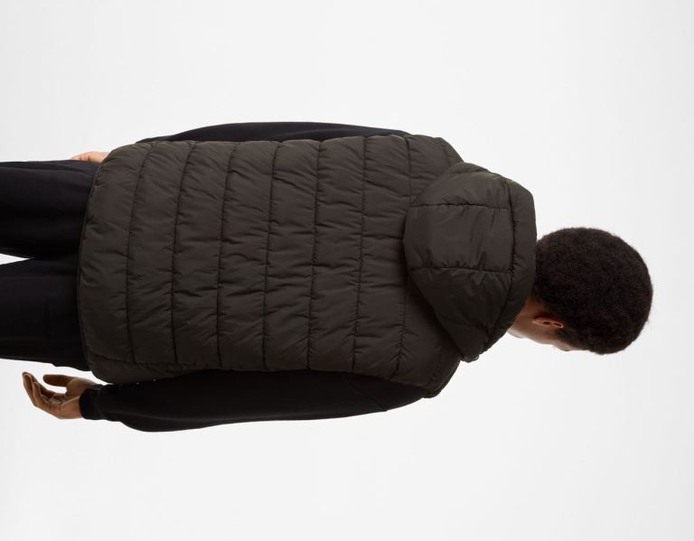 Black Men's Bershka Quilted Vest With Hood Outerwear | CWRtsoCDdIh