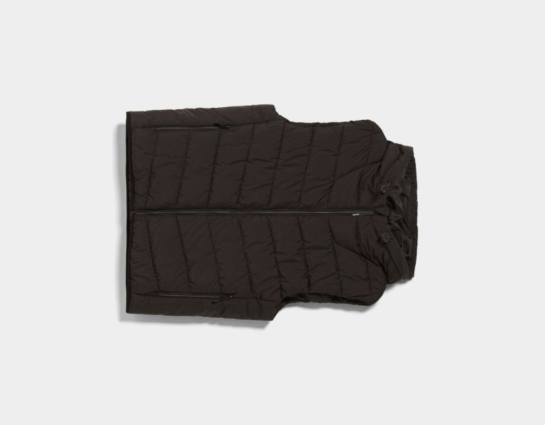 Black Men's Bershka Quilted Vest With Hood Outerwear | CWRtsoCDdIh