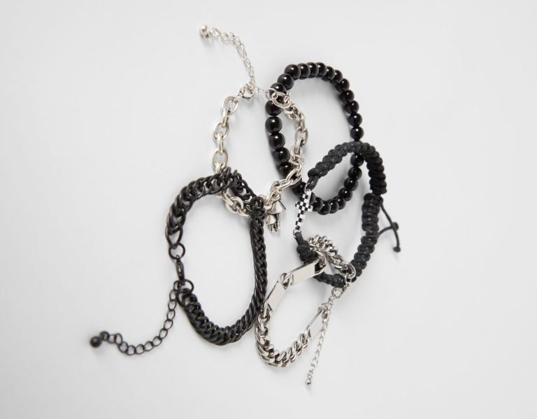 Black Men's Bershka Set Of 5 Bracelets With Detail Jewelry | SbOrRtItITV