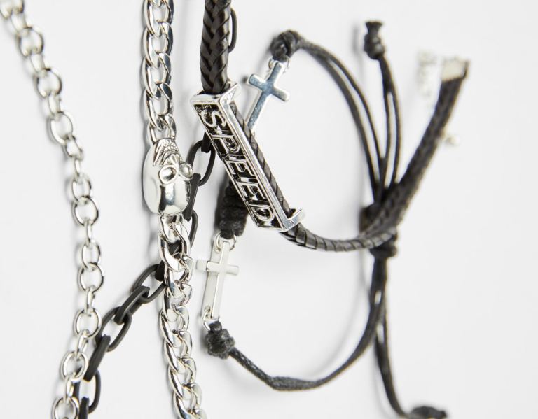 Black Men's Bershka Set Of 5 Cross Bracelets Jewelry | SPLK55YP9wY