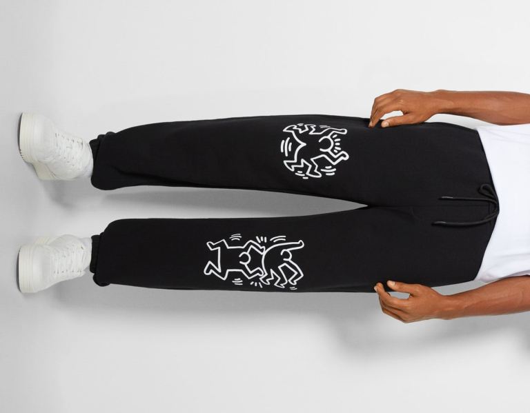 Black Men's Bershka Sweatpants With Keith Haring Print Tracksuits | DOQDjebUqsE