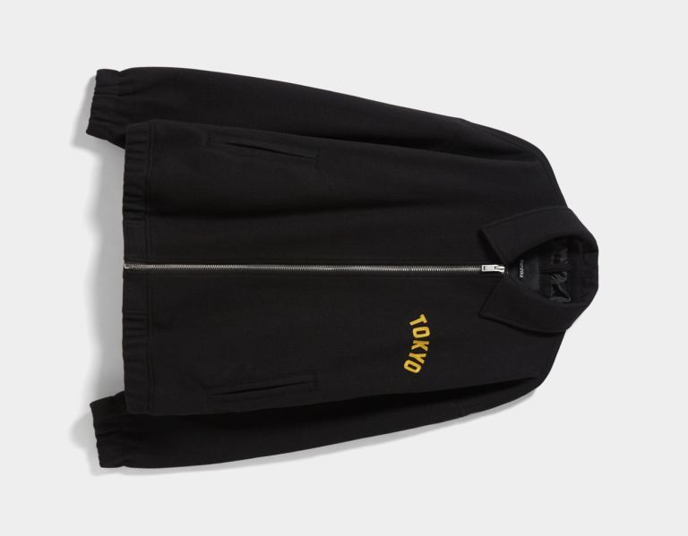 Black Men's Bershka Synthetic Wool Bomber With Embroidered Back Jackets | Z1XdSJokMUu