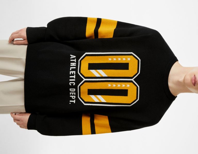 Black Men's Bershka Varsity Sweater Sweaters | kMDTEwVwIWw