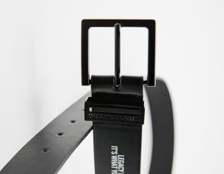 Black Men's Bershka With Slogan Belts | RAXTKON7mlz