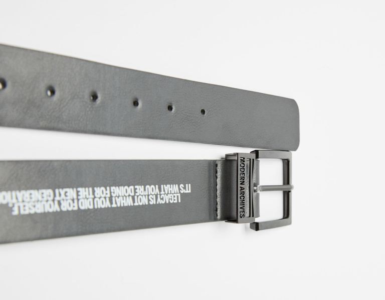 Black Men's Bershka With Slogan Belts | RAXTKON7mlz