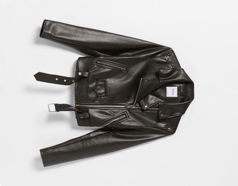 Black Women's Bershka Belted Faux Leather Biker Jackets | jRquTd6l3eC