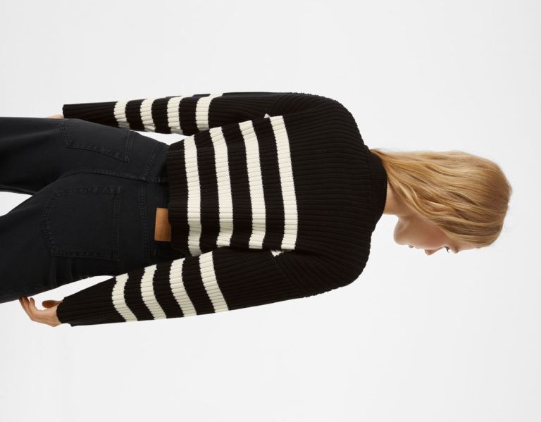 Black Women's Bershka Crew Neck Ribbed Striped Sweater Knitwear | 9UdQDhC8ffM