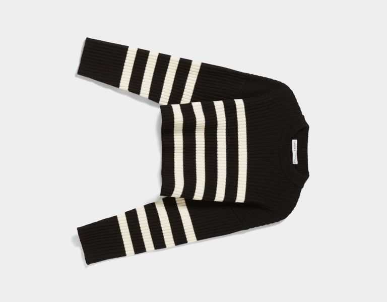 Black Women's Bershka Crew Neck Ribbed Striped Sweater Knitwear | 9UdQDhC8ffM