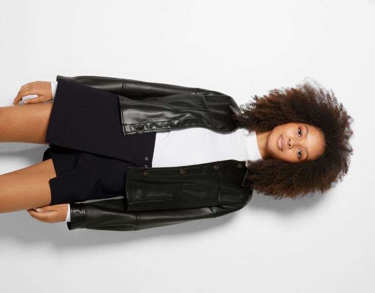 Black Women\'s Bershka Cropped Faux Leather Overshirt Outerwear | vo2JgUR2lle