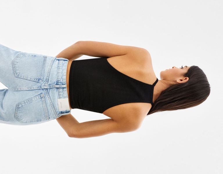 Black Women's Bershka Crossed With Straps Tops | eHIov1QzgP3