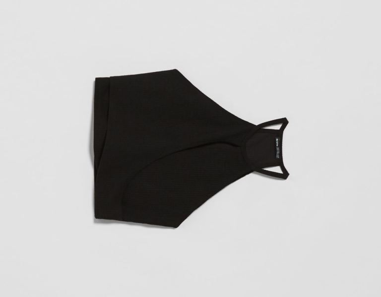 Black Women's Bershka Crossed With Straps Tops | eHIov1QzgP3