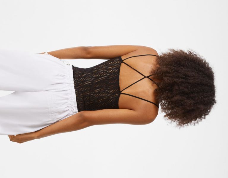 Black Women's Bershka Cut-out With Straps Bodysuit | xtegCRApwLN