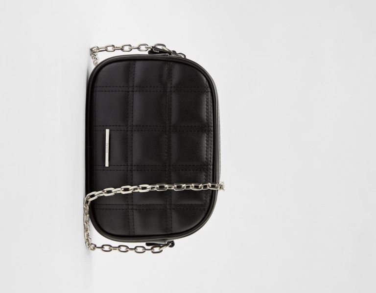 Black Women's Bershka Double Zipper Chain Handle Bags | ID14O4R4qdd