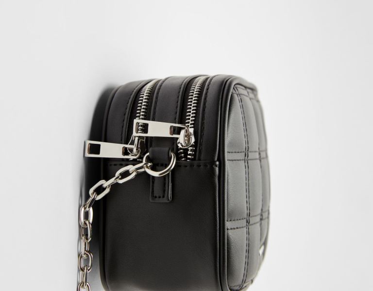 Black Women's Bershka Double Zipper Chain Handle Bags | ID14O4R4qdd