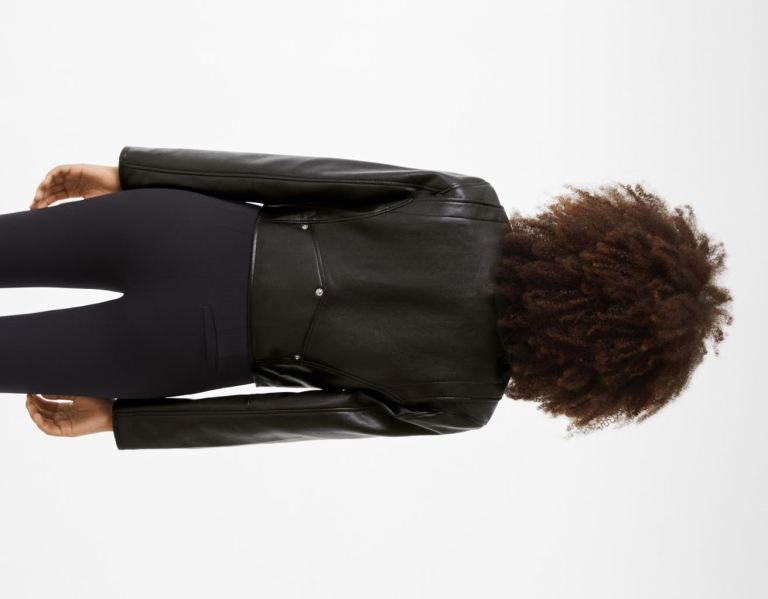 Black Women's Bershka Faux Leather Biker Jackets | 9WkTmZwLZxH