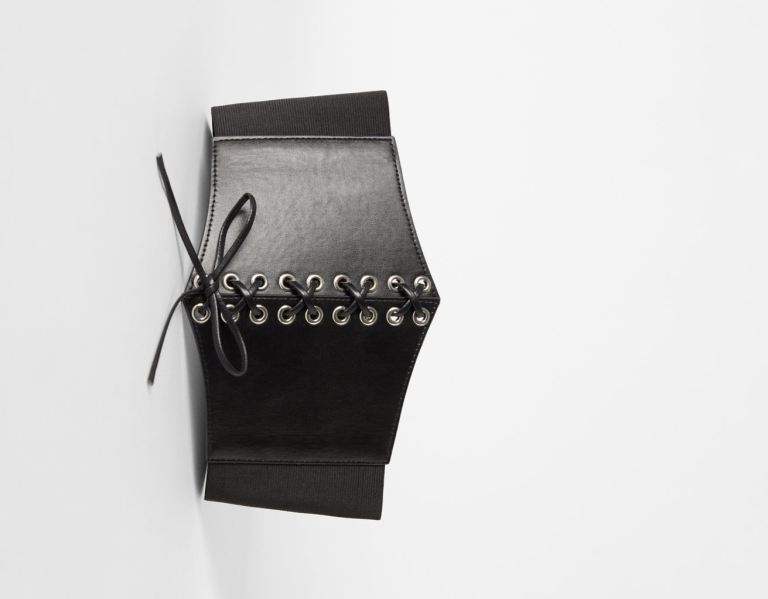 Black Women's Bershka Faux Leather Braided Corset Belts | kkHpAtramYE