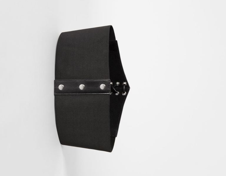 Black Women's Bershka Faux Leather Braided Corset Belts | kkHpAtramYE