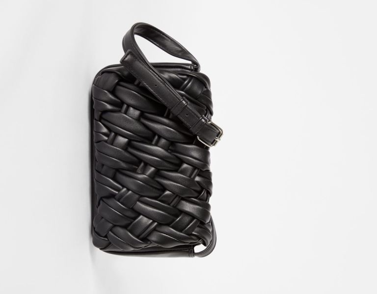 Black Women's Bershka Faux Leather Braided With Strap Bags | kpIddWaUAl8