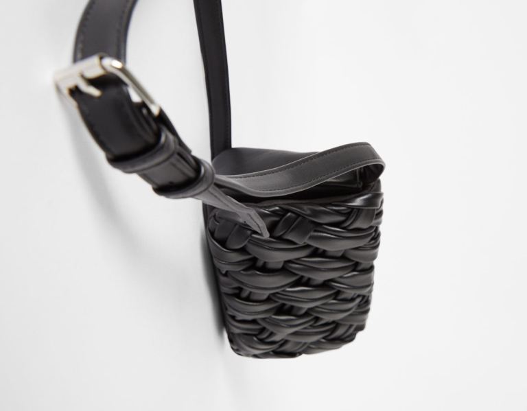 Black Women's Bershka Faux Leather Braided With Strap Bags | kpIddWaUAl8