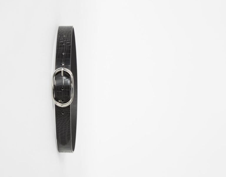 Black Women's Bershka Faux Leather Buckle Belts | Mxj9nH9c8By