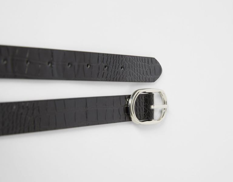 Black Women's Bershka Faux Leather Buckle Belts | Mxj9nH9c8By