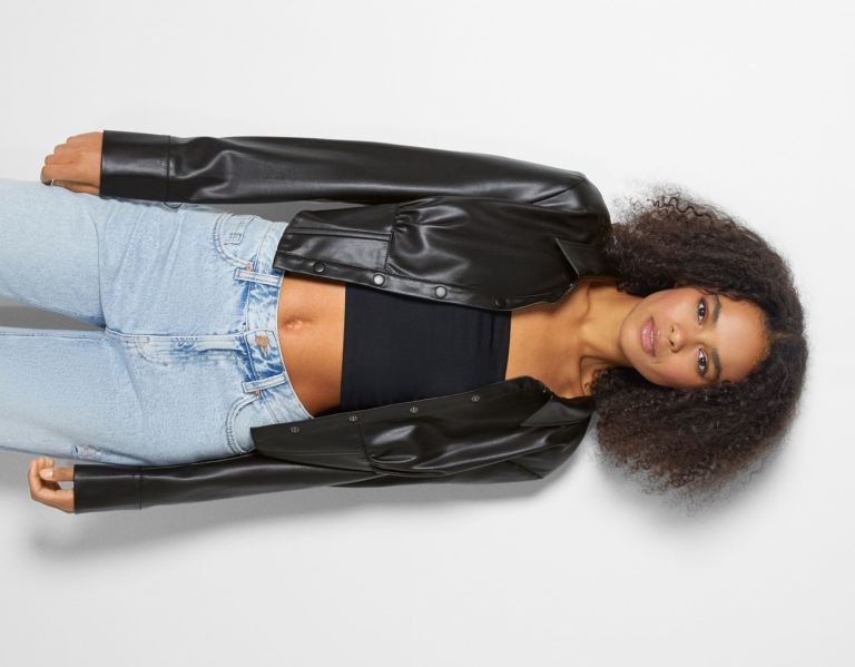 Black Women\'s Bershka Faux Leather Corset-style Shirts | vN0vBQhEoRE