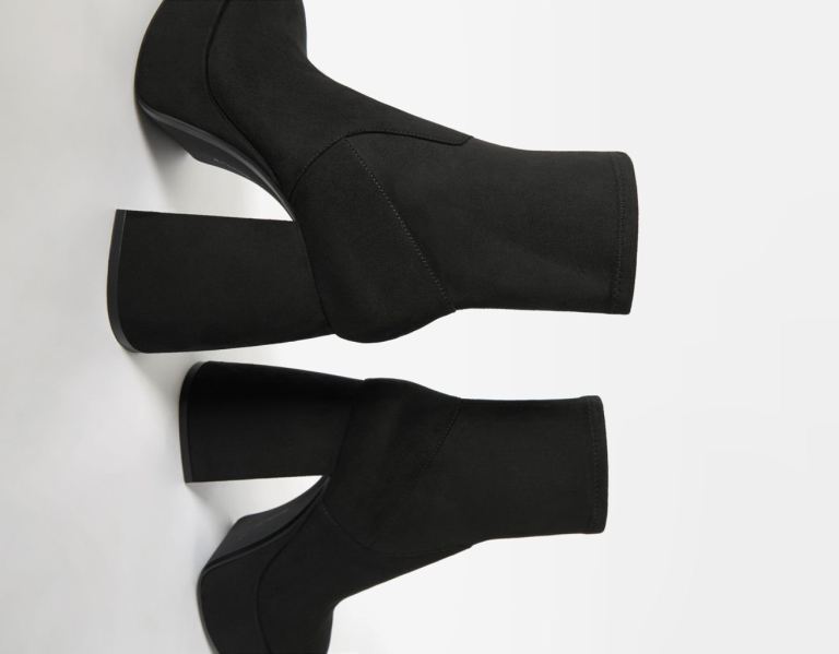 Black Women's Bershka Fitted High-heel Platform Ankle Boots | 9pG45s3JxKc